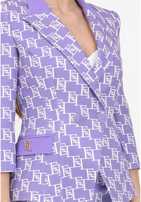Purple and butter double-breasted women's jacket in crepe with logo and plaque print ELISABETTA FRANCHI | GIS6141E2BX9
